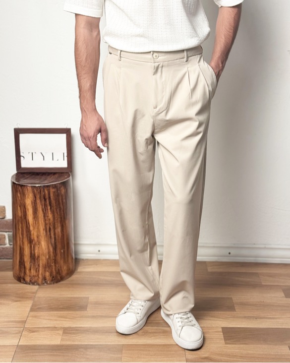 شلوار پارچه ای پیلی دار ریلکس فیت کرپ  کد ۱۲۶